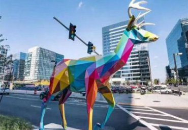 不锈钢切面鹿-几何抽象梅花鹿广场户外庭院艺术动物雕塑